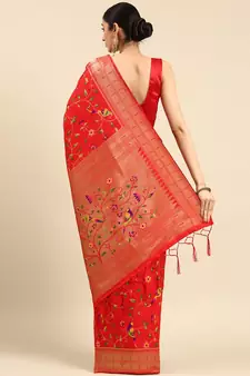 Red woven kanchipuram silk saree with blouse