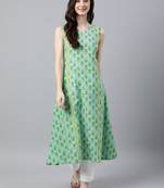 Girlish Green Colour Cotton Kurti With Floral Printed Texture