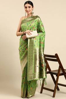 Light green woven kanchipuram silk saree with blouse