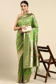 Light green woven kanchipuram silk saree with blouse