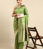Light green woven kanchipuram silk saree with blouse