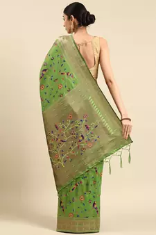 Light green woven kanchipuram silk saree with blouse