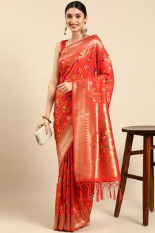 Orange woven kanchipuram silk saree with blouse