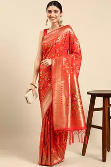 Orange woven kanchipuram silk saree with blouse