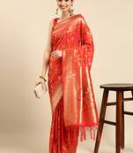Orange woven kanchipuram silk saree with blouse