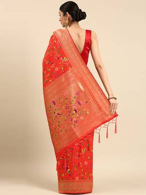 Orange woven kanchipuram silk saree with blouse 2