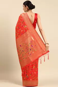Orange woven kanchipuram silk saree with blouse