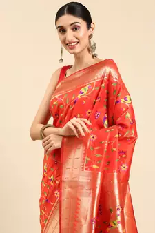Orange woven kanchipuram silk saree with blouse