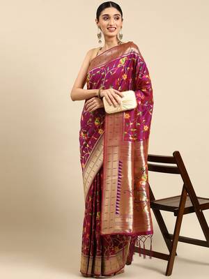 Light violet woven kanchipuram silk saree with blouse 1