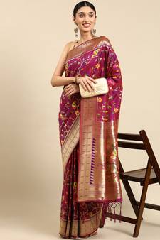 Light violet woven kanchipuram silk saree with blouse