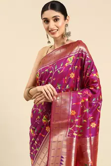 Light violet woven kanchipuram silk saree with blouse