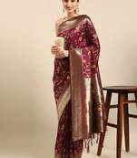 Maroon woven kanchipuram silk saree with blouse
