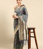 Grey woven kanchipuram silk saree with blouse