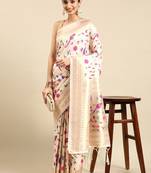 Off white woven kanchipuram silk saree with blouse