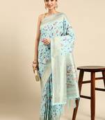 Light blue woven kanchipuram silk saree with blouse