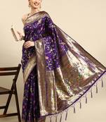 Violet woven kanchipuram silk saree with blouse