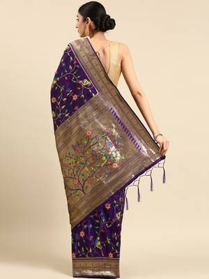 Violet woven kanchipuram silk saree with blouse 2