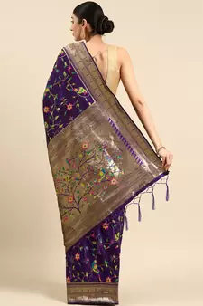 Violet woven kanchipuram silk saree with blouse
