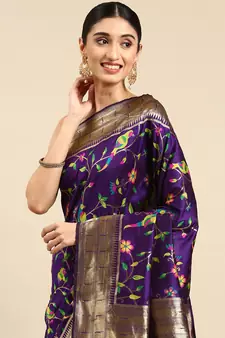 Violet woven kanchipuram silk saree with blouse