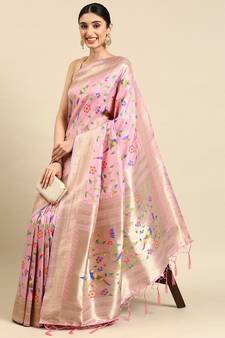 Light pink woven kanchipuram silk saree with blouse