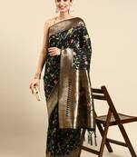 Black woven kanchipuram silk saree with blouse