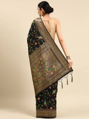 Black woven kanchipuram silk saree with blouse 2