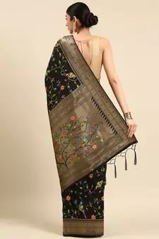 Black woven kanchipuram silk saree with blouse