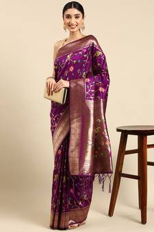 Wine woven kanchipuram silk saree with blouse