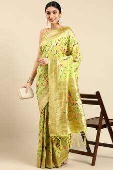 Light green woven kanchipuram silk saree with blouse