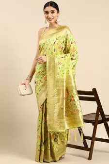 Light green woven kanchipuram silk saree with blouse