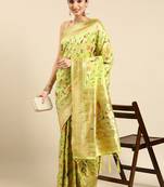 Light green woven kanchipuram silk saree with blouse