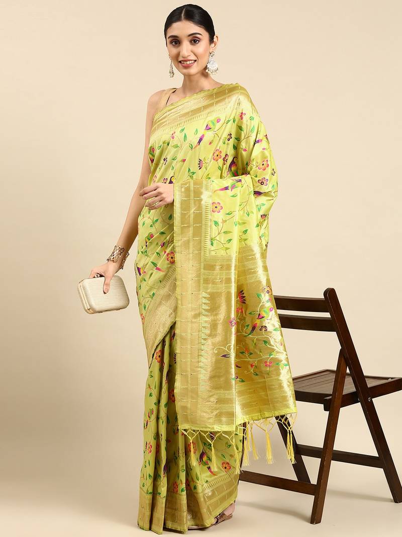Light green woven kanchipuram silk saree with blouse
