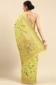 Light green woven kanchipuram silk saree with blouse