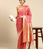 Peach woven kanchipuram silk saree with blouse
