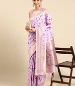 Purple woven kanchipuram silk saree with blouse
