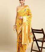 Yellow woven kanchipuram silk saree with blouse