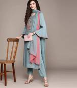 Ethnic And Beautiful Embroidery Work Grey Colour Kurti Full Set In Viscose Rayon Fabric