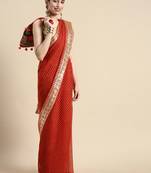 Red embroidered georgette saree with blouse