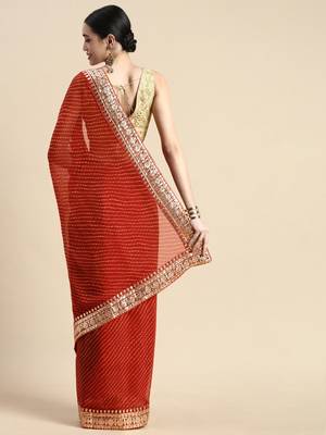 Red embroidered georgette saree with blouse 2