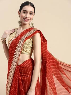Red embroidered georgette saree with blouse 3