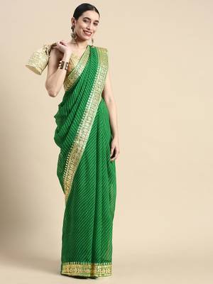 Green embroidered georgette saree with blouse 1