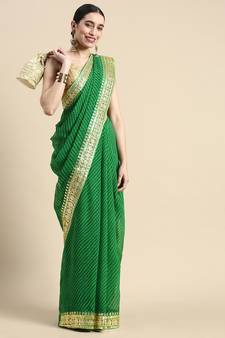 Green embroidered georgette saree with blouse