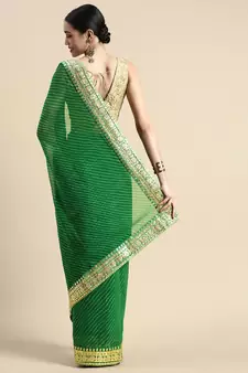 Green embroidered georgette saree with blouse