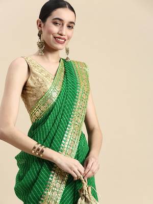 Green embroidered georgette saree with blouse 3