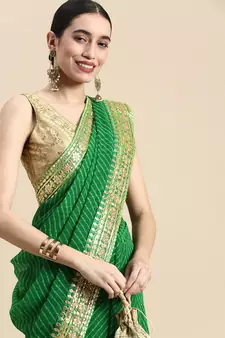 Green embroidered georgette saree with blouse