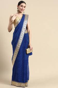 Blue embroidered georgette saree with blouse