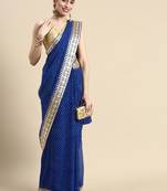 Blue embroidered georgette saree with blouse