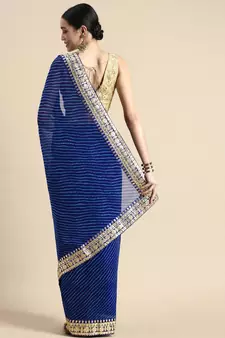 Blue embroidered georgette saree with blouse