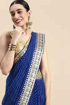 Blue embroidered georgette saree with blouse