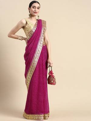 Pink embroidered georgette saree with blouse 1